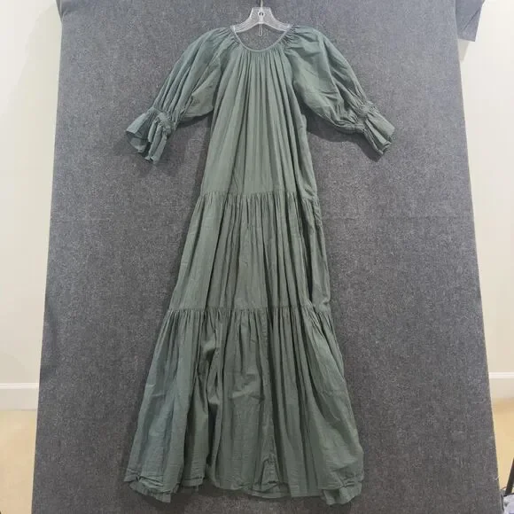 Daughters of India Sahana Dress Women's Small Green Boho Maxi Tiered Long Pocket - Picture 7 of 8